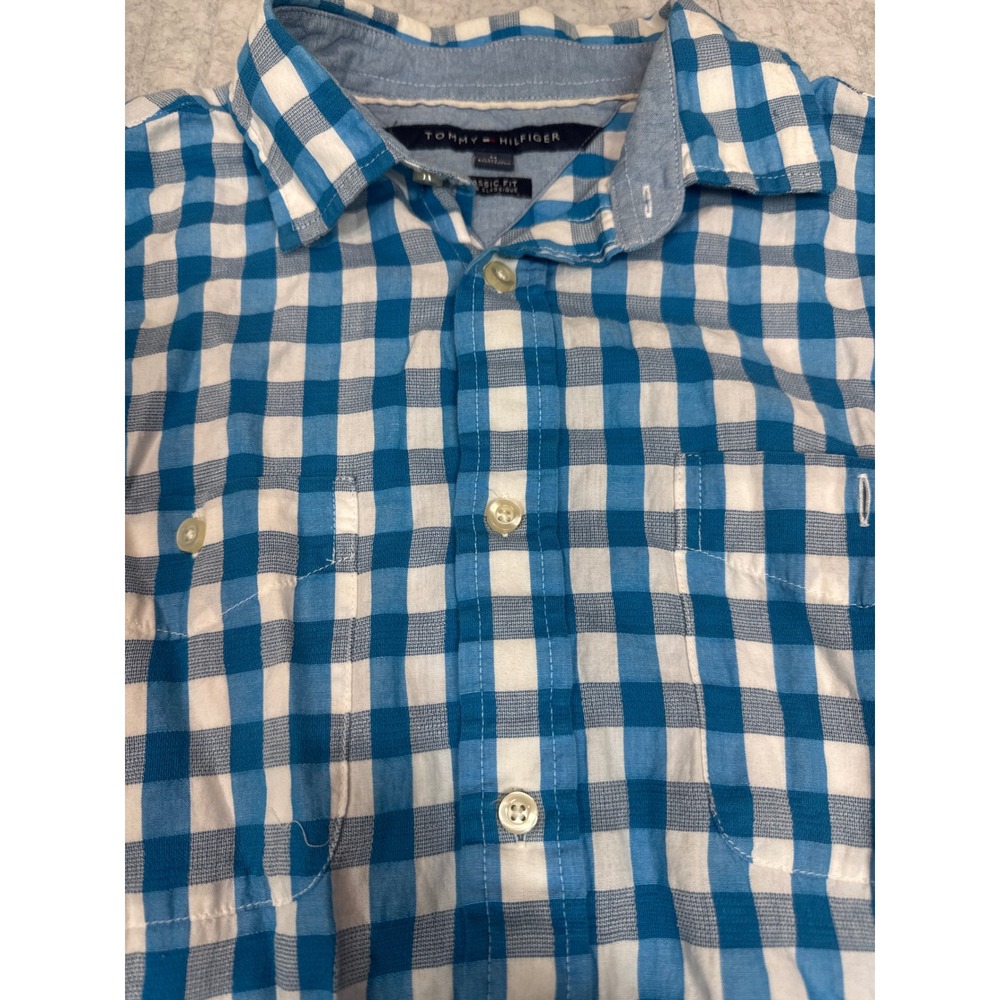 Tommy Hilfiger Mens Blue White‎ Gingham Check Classic Fit Button Down Shirt M